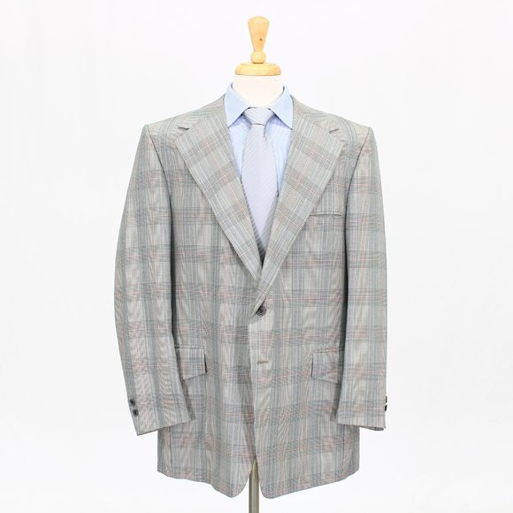 Vintage 1970s 46L Gray Check 2-Button Sport Coat Blazer Jacket B242 - Picture 1 of 11